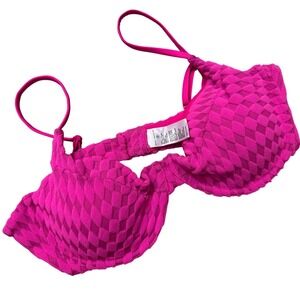 Good American Hot Pink Textured Underwire Bikini Top Adjustable Straps Size XXL